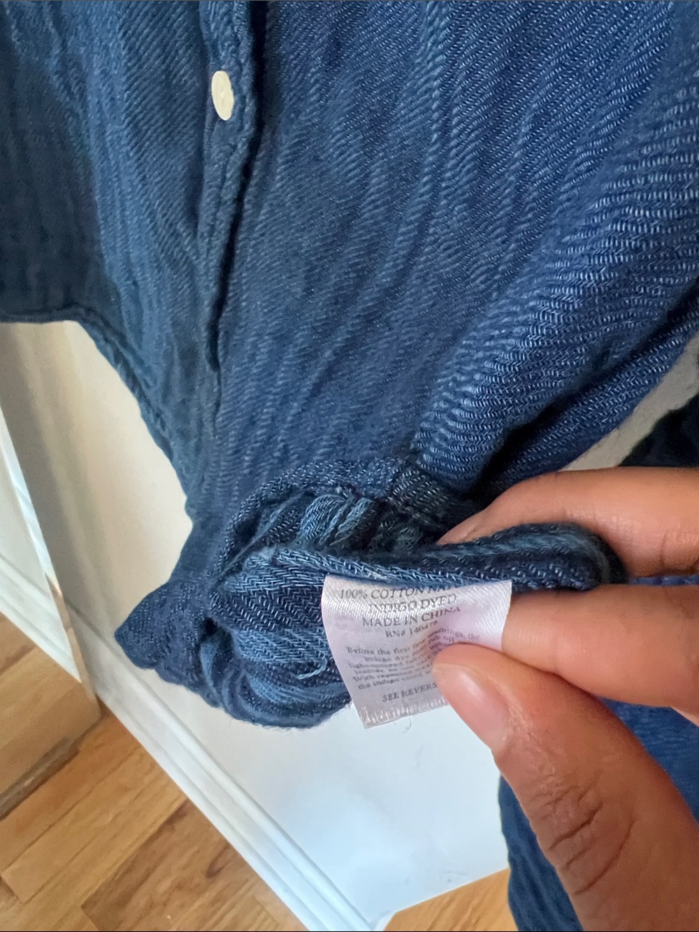 Faherty 100% cotton Navy Blue Textured Button-Up Shirt - Picture 3 of 4